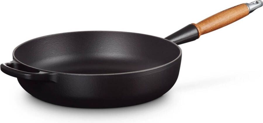 Le Creuset gietijzeren Signature hapjespan met houten handvat 28 cm 3.6 liter mat zwart