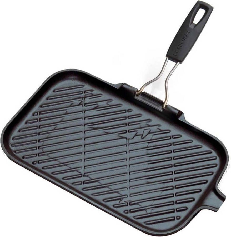 Le Creuset Grillplaat Rechthoekig Inklapbare Greep Rechthoekig 36 × 20 cm Zwart