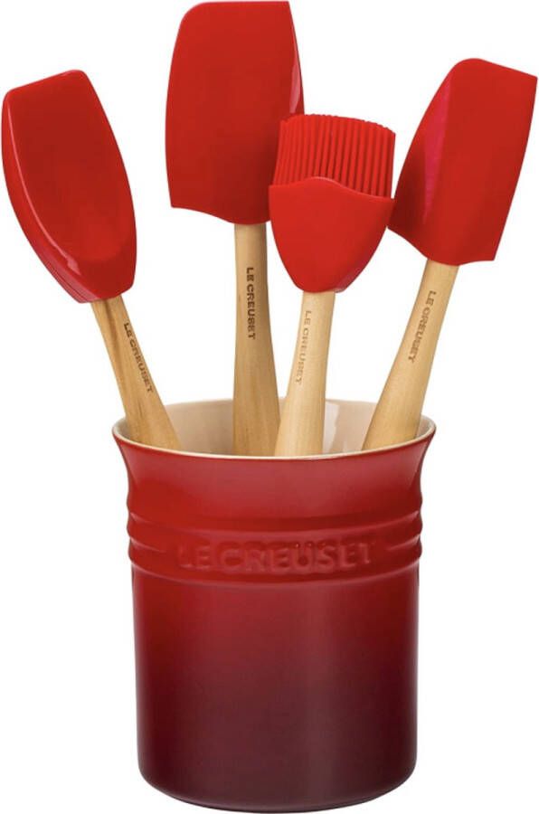 Le Creuset Lepelpot Kersenrood Met 4 Siliconen Premium Spatels