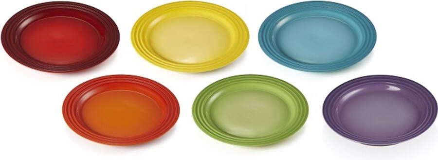 Le Creuset 6 Delige Ontbijtbordenset 22 cm Regenboog Kleuren