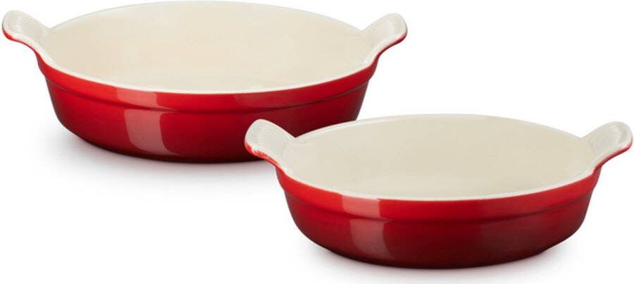 Le Creuset Ovenschaal Rond Set van 2 in Aardewerk Kersenrood