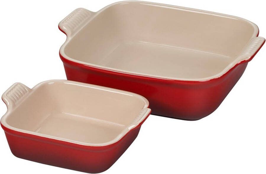 Le Creuset Ovenschalen Heritage Vierkant Kersenrood Set van 2 stuks