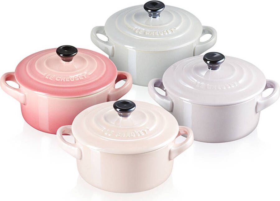 Le Creuset set van 4 aardewerken mini braadpannen metallic CP RQ BP MG