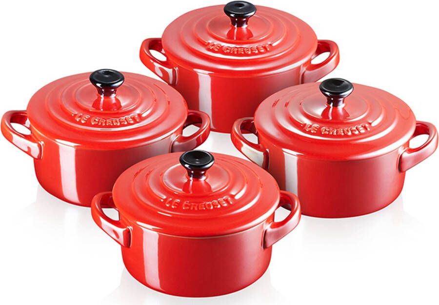 Le Creuset set van 4 aardewerken mini braadpannen metallic Kersenrood