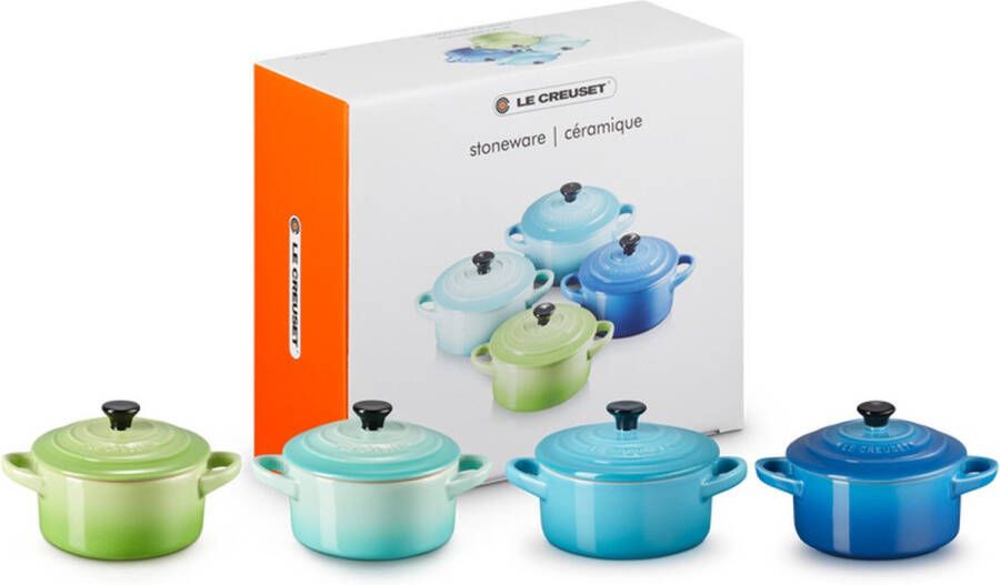 Le Creuset set van 4 aardewerken mini braadpannen Zeetinten PA CM CB MB