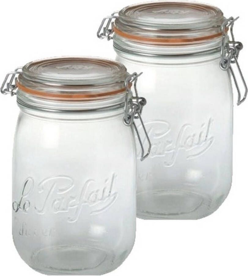 Le Parfait 2x Luchtdichte weckpotjes transparant glas 1 liter Weckpotten