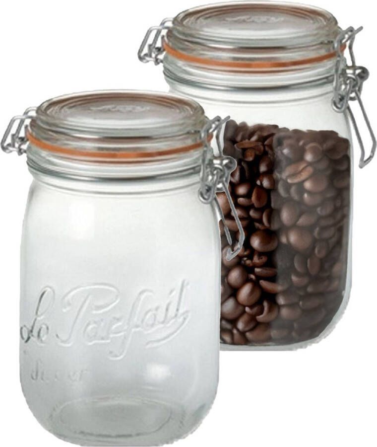 Le Parfait Voorraad weckpot 2x glas transparant 14 5 x 8 5 cm 750 ml