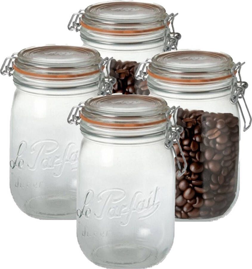 Le Parfait Voorraad weckpot 4x glas transparant 14 5 x 8 5 cm 750 ml