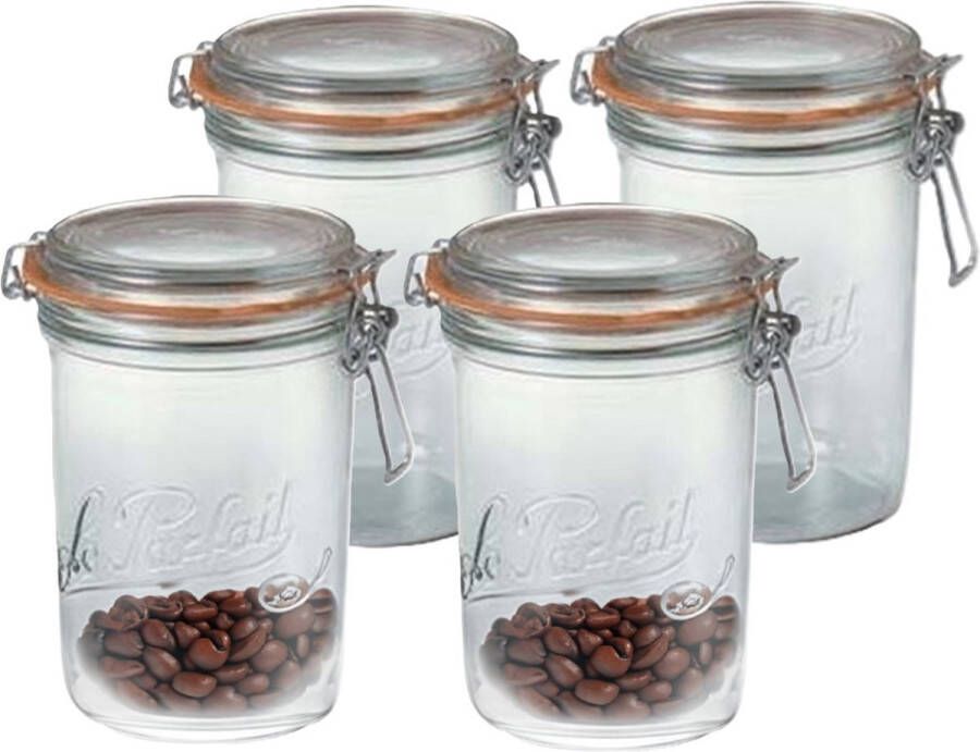 Le Parfait Voorraad weckpot 4x glas transparant 17 5 x 10 cm 1 L