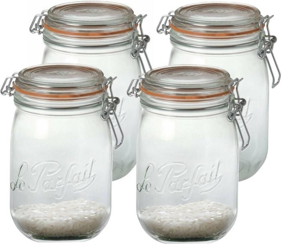 Le Parfait Voorraad weckpot 4x glas transparant 17 6 x 8 5 cm 1 L