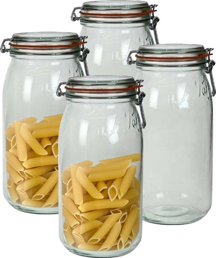 Le Parfait Voorraad weckpot 4x glas transparant 28 x 13 cm 3 L