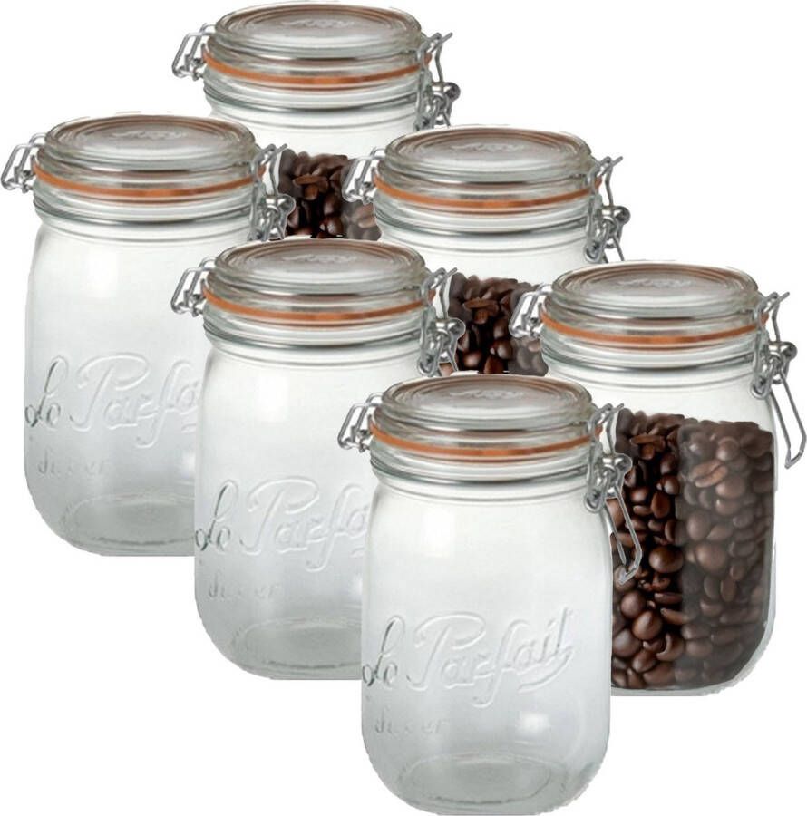 Le Parfait Voorraad weckpot 6x glas transparant 14 5 x 8 5 cm 750 ml