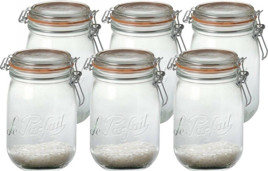 Le Parfait Voorraad weckpot 6x glas transparant 17 6 x 8 5 cm 1 L