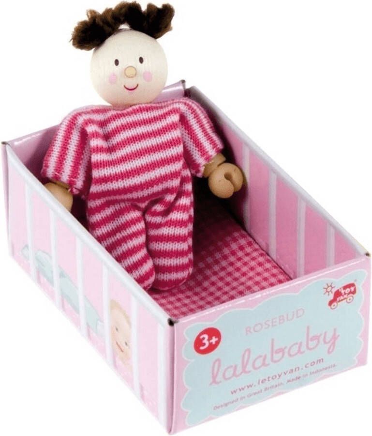 Le Toy van Poppenhuis Lalababy Bruin jongen in een gestreept roze pyjama