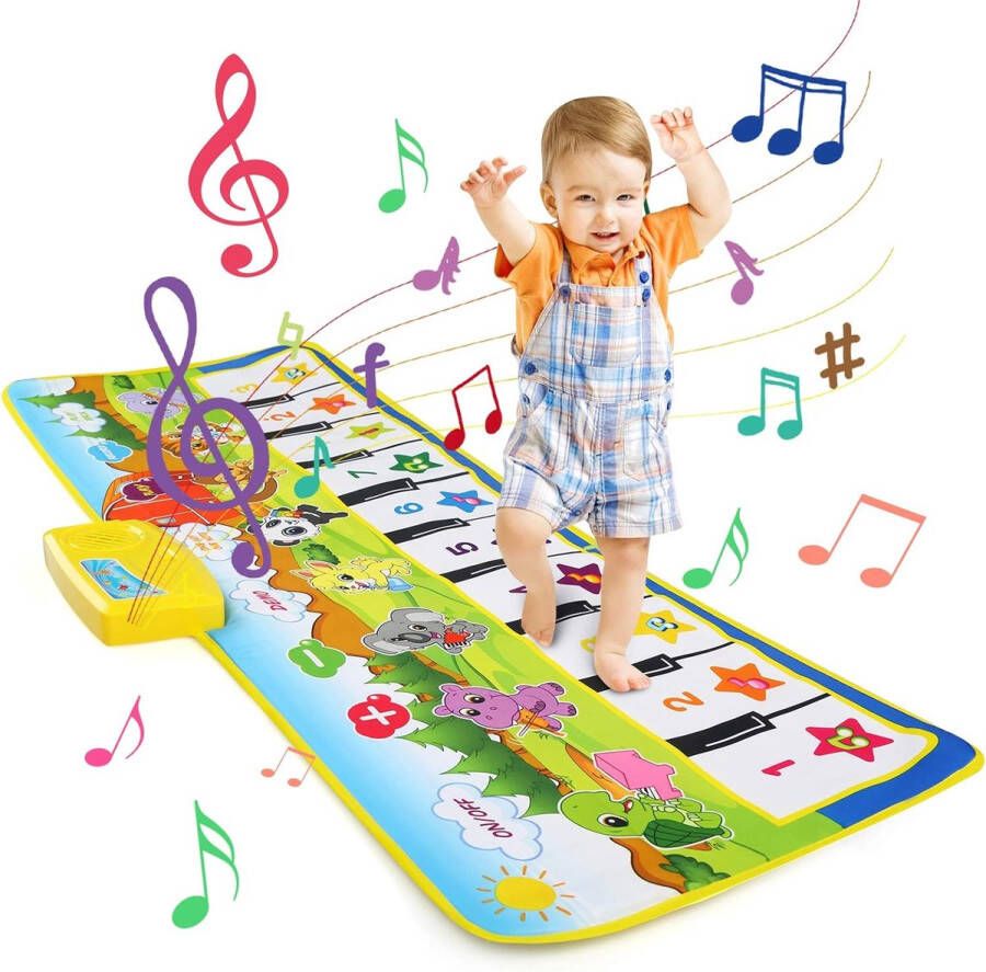 LEADSTAR Muziekmat- speelgoed voor kinderen- 2 jaar- muziekmat- baby- 100 x 36 cm- 8 instrumentengeluiden- modes- multi-tapijt- dansmat- vloermat- educatief speelgoed voor kinderen- meisjes en jongens