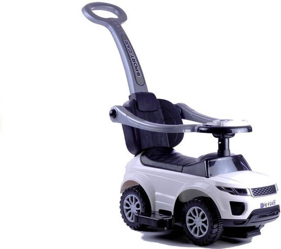 LEAN TOYS 3 in 1 sportauto loopauto met 5 geluiden op het stuur Ride on met duwstang Inclusief opberg vak onder zitting Belastbaar tot 27 kg Vanaf 1 jaar Buitenspeelgoed Wit