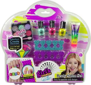 LEAN TOYS Beauty salon set nagellak en oogschaduw met 3 kleuren nagellak lip glitter en accessoires Speelgoed make-up en nagellak Voor kinderen