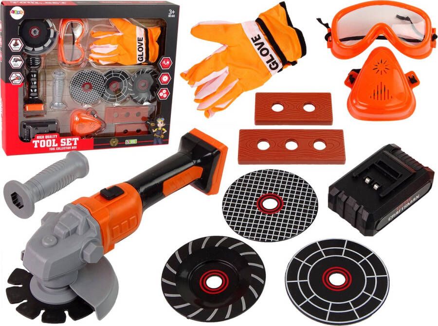LEAN TOYS DIY 13-delige tool gereedschap set met werkende slijptol Speelgoed gereedschap Jongens en meisjes Vanaf 3 jaar