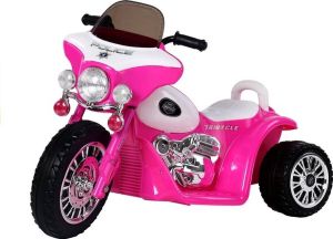 LEAN TOYS Elektrische politie chopper trike motor voor kinderen tot 25kg max 1-3 km h roze kids motor kindermotor politiemotor