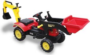 LEAN TOYS Grote Branson 3 in 1 traptractor tractor speelgoedtractor bulldozer trapauto front lader en graafmachine vanaf 3 jaar zwart rood