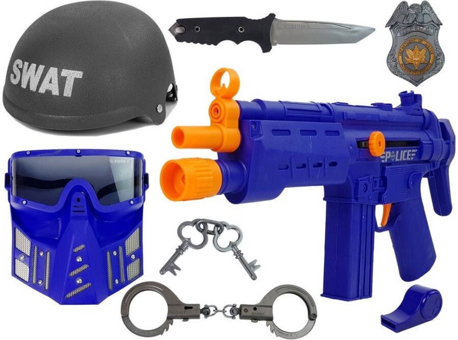 LEAN TOYS Luxe politie speelset voor kinderen Inclusief helm Pistool Badge handboeien met sleutel mes en fluitje Swat speelgoed