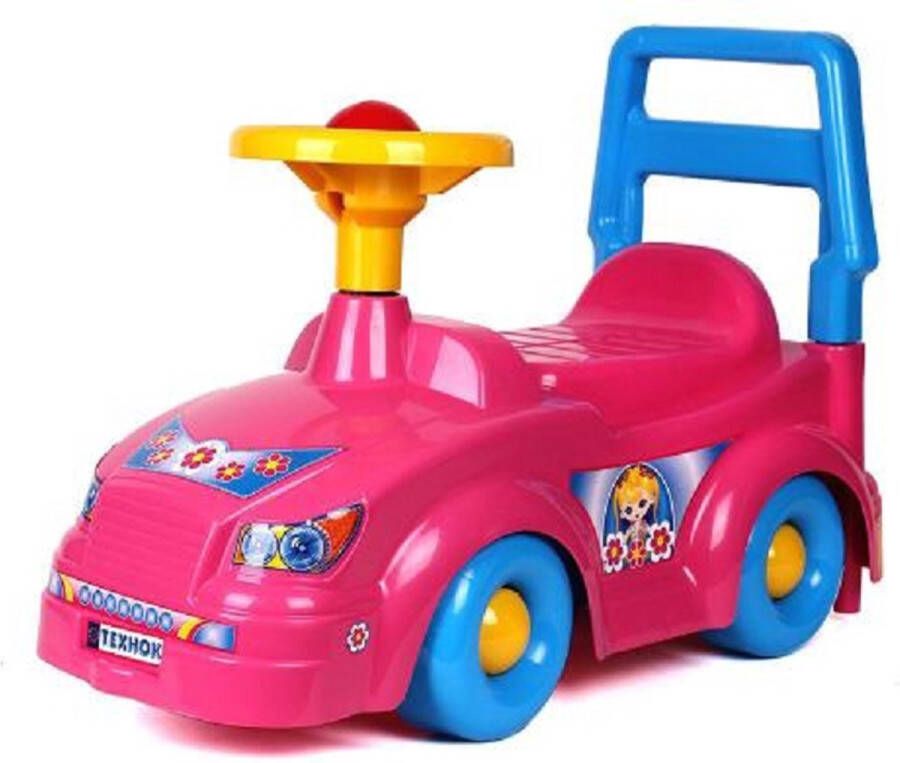 Lean Toys Ride-on TechnoK Prinsess loopauto met claxon en rugsteun Roze Kinderauto