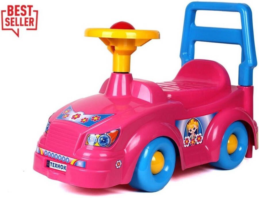 Lean Toys Ride-on TechnoK Prinsess loopauto met claxon en rugsteun Roze Kinderauto