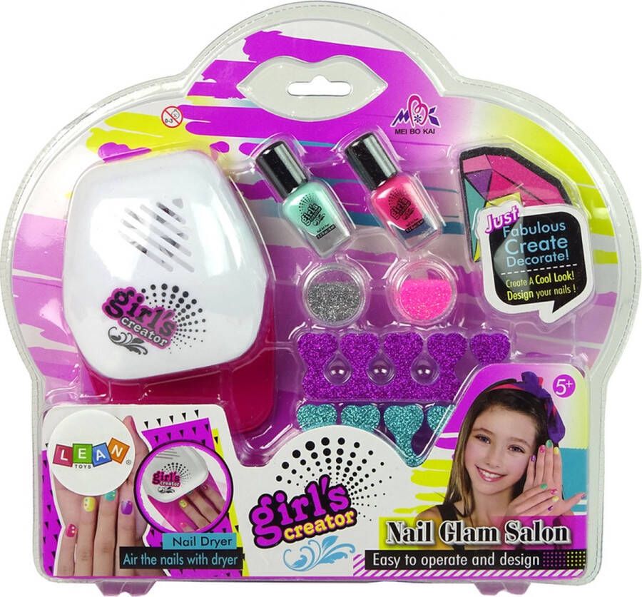 LEAN TOYS Speelgoed nagelstudio met 2 kleuren nagellak nageldroger en accessoires Nagellak set Nagellak kinderen Met droger