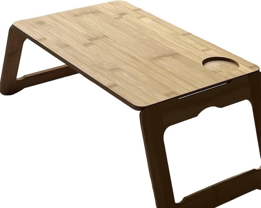 Lebenelux Laptop Tafel gemaakt van Bamboe- opvouwbaar- bekerhouder Milieu vriendelijk- Bed- Bad bijzet tafel