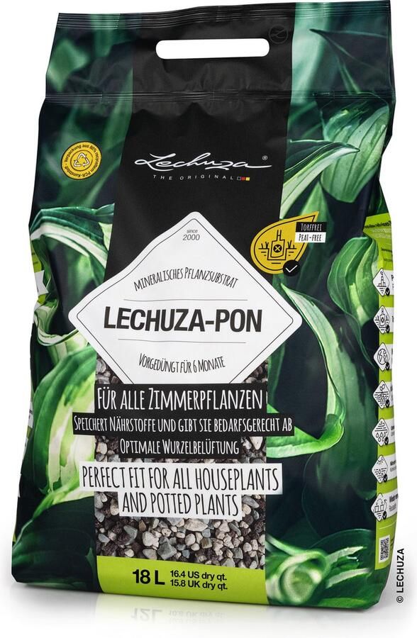 Lechuza -PON 18 liter Hoogwaardig mineraal plantensubstraat Voorbemest voor 6 tot 8 maanden ALTIJD BETER DAN AARDE! met een PON Maatbeker groot 1 liter leisteengrijs special edition