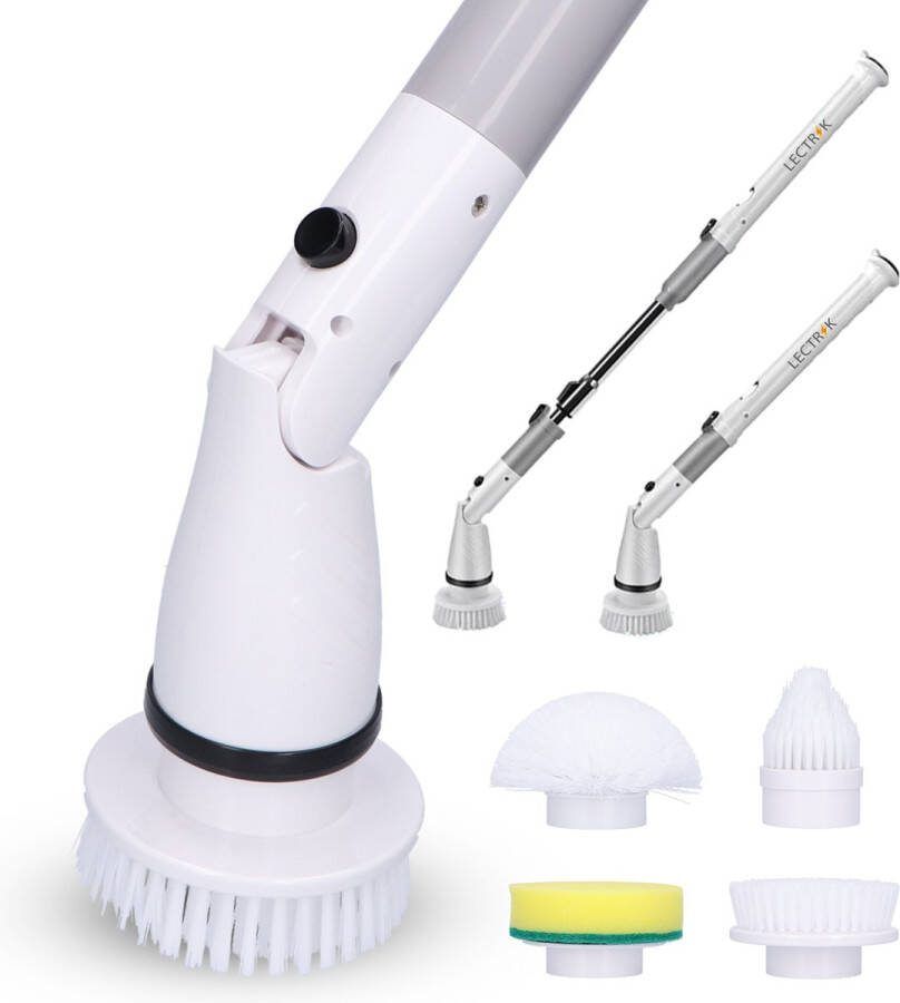 LECTRIK Elektrische schoonmaakborstel Poetsmachine Schrobber met steel Schrobmachine Schrobborstel Multi scrubber 4 opzetstukken Badkamer Keuken Etc