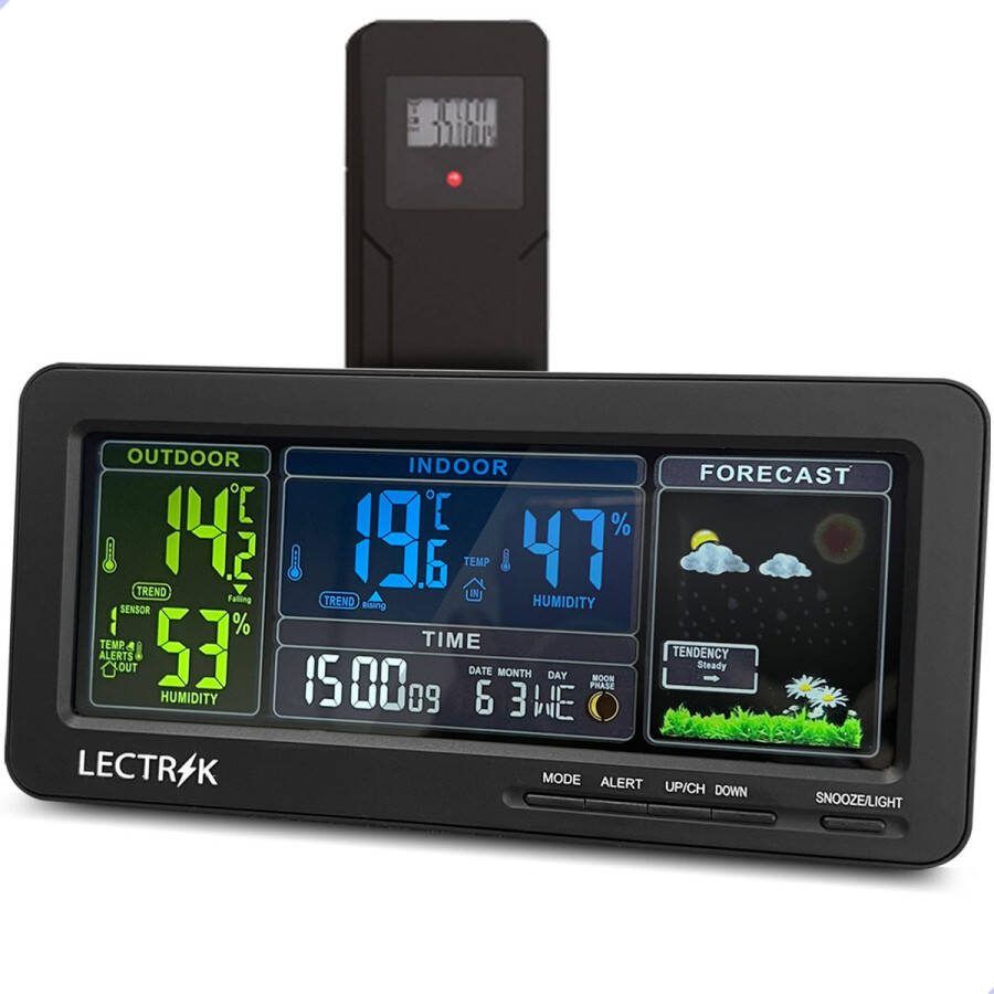LECTRIK Weerstation binnen en buiten Draadloos Met Draadloze buitensensor Weerstations 60M Bereik