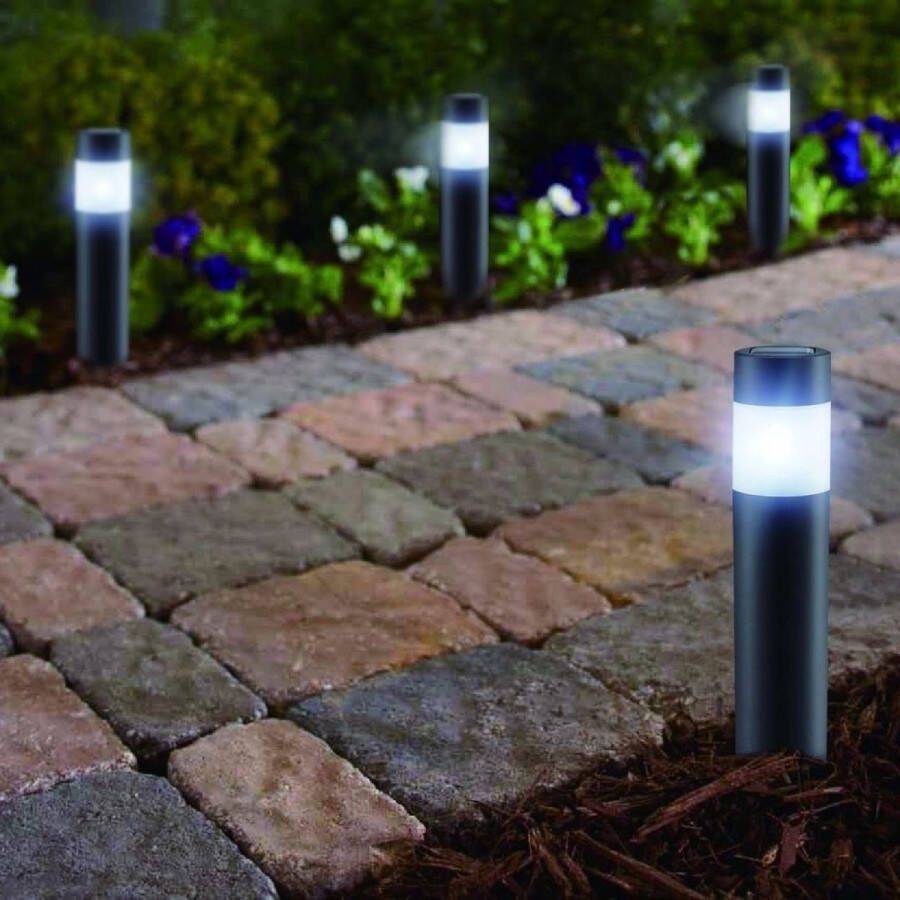 Led Lovers Solar Tuinverlichting Set van 4 met Lichtsensor RVS 8-10 Branduren 27 cm