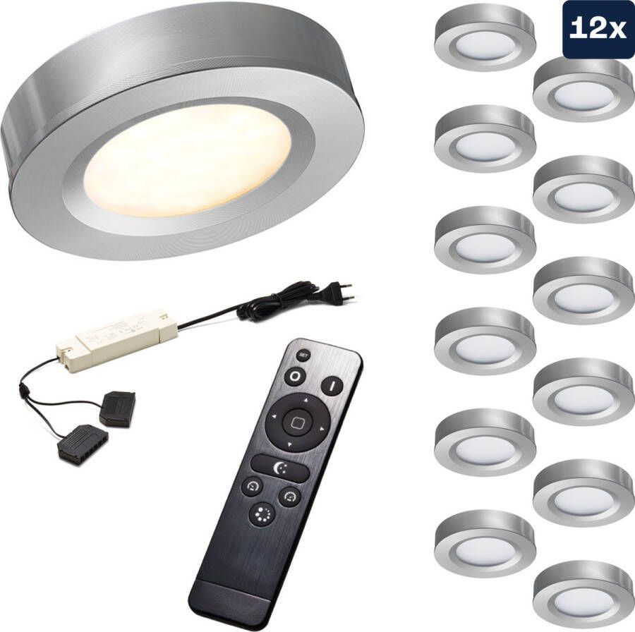 Ledisons Adria 11 zilveren LED opbouwspots met afstandsbediening dimbaar 3 jaar garantie 2700K (extra warm-wit) 200 Lumen 3W IP44