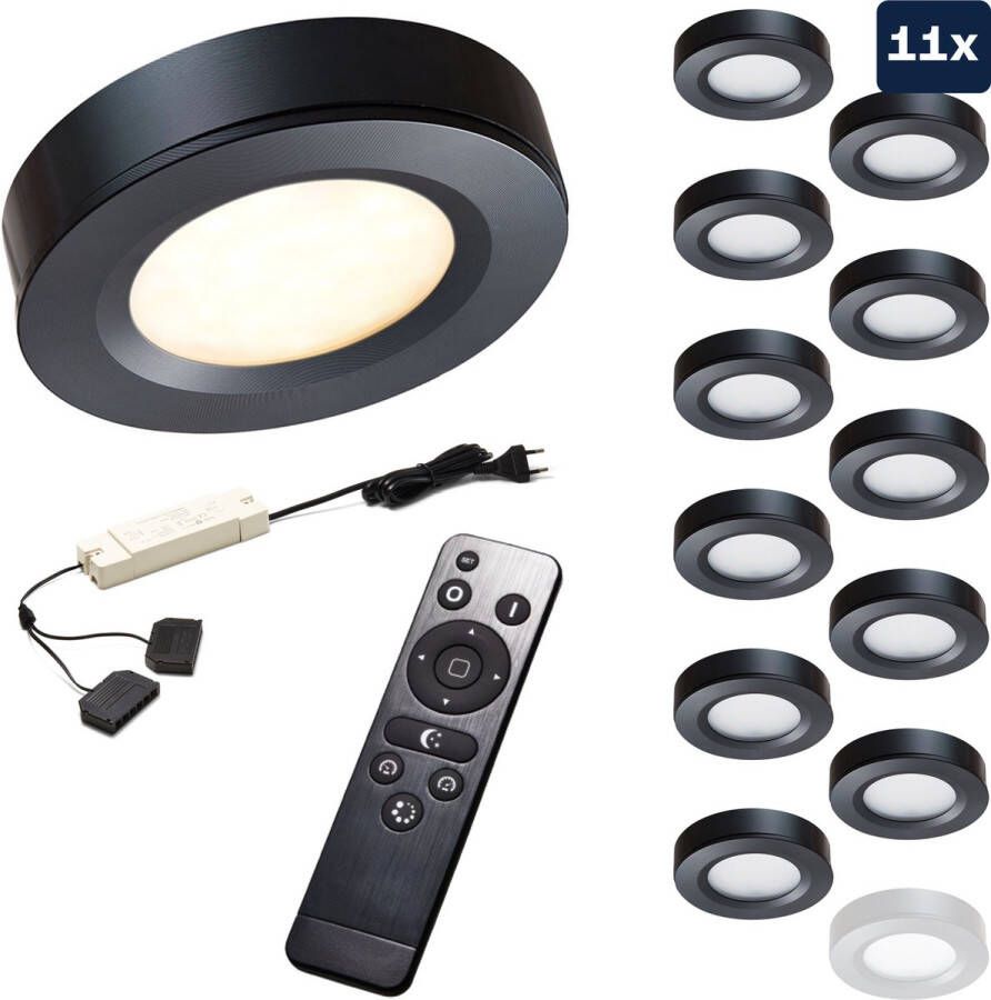 Ledisons Adria 11 zwarte LED opbouwspots met afstandsbediening dimbaar 3 jaar garantie 2700K (extra warm-wit) 200 Lumen 3W IP53