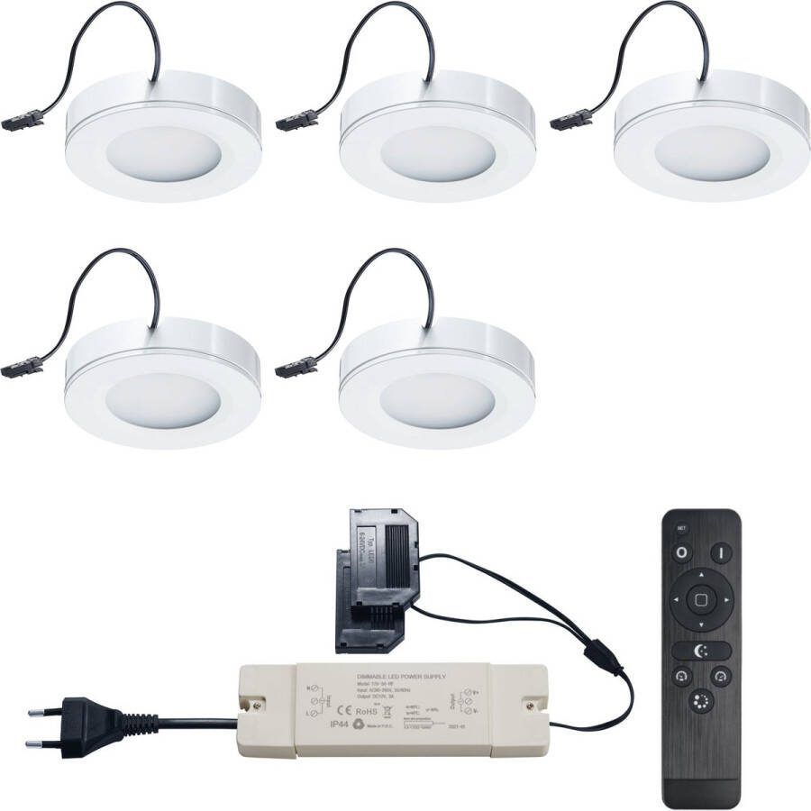 Ledisons Adria 5 witte LED opbouwspots met afstandsbediening dimbaar 3 jaar garantie 2700K (extra warm-wit) 200 Lumen 3W IP44