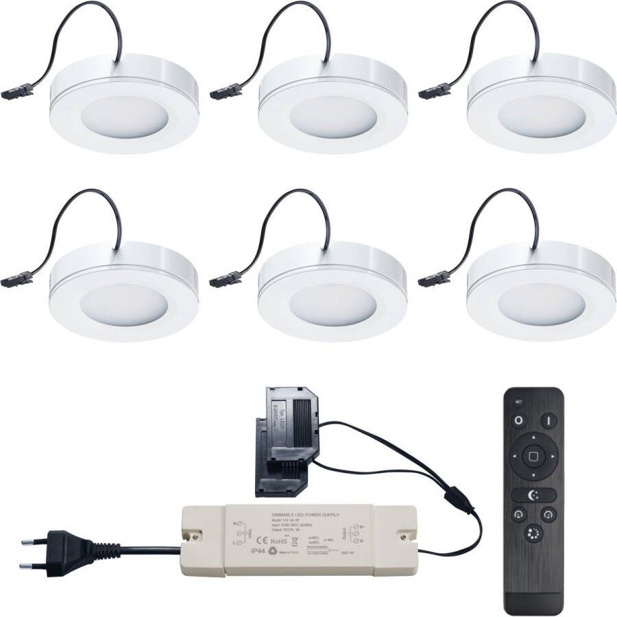 Ledisons Adria 6 witte LED opbouwspots met afstandsbediening dimbaar 3 jaar garantie 2700K (extra warm-wit) 200 Lumen 3W IP44