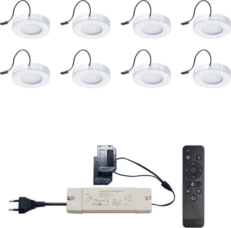 Ledisons Adria 8 witte LED opbouwspots met afstandsbediening dimbaar 3 jaar garantie 2700K (extra warm-wit) 200 Lumen 3W IP44