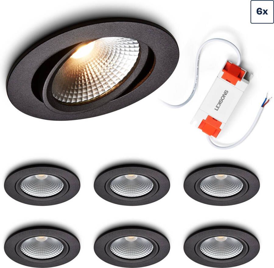 Ledisons LED Inbouwspot Cormo 5W Spot Set van 6 stuks Dimbaar Spotje Neutraal Wit IP54 Geschikt als Badkamer Lamp Plafondlamp Zwart Ø100 mm