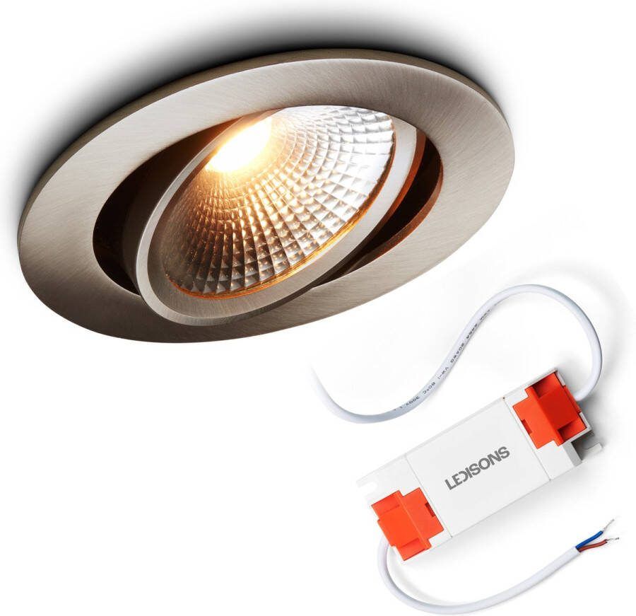 Ledisons LED Inbouwspot Cormo RVS 5W Dimbare Spot IP54 Dim-To-Warm Geschikt voor Woonkamer Badkamer en Keuken Plafondspot RVS Ø90 mm