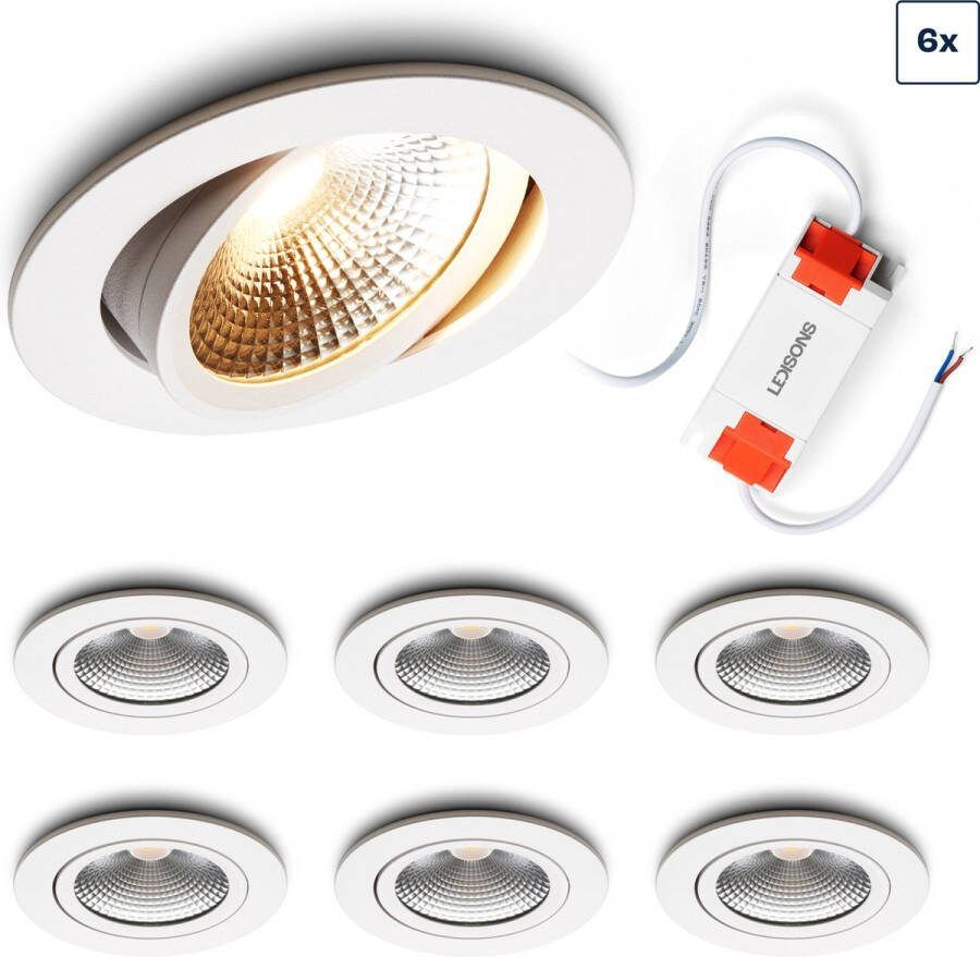 Ledisons LED inbouwspot Cormo set 6 stuks wit dimbaar Ø100 mm 5 jaar garantie 2700K (extra warm-wit) 450 lumen 5 Watt IP54