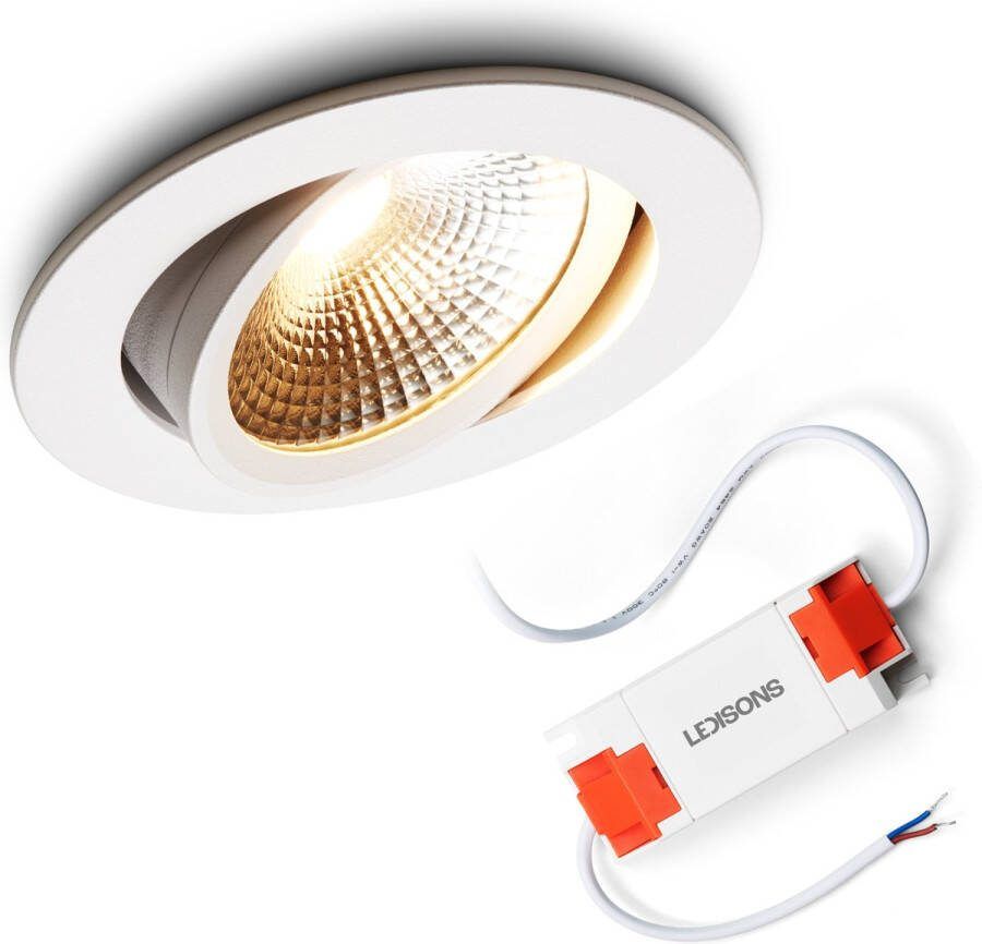 Ledisons LED inbouwspot Cormo wit 5W dimbaar Ø90 mm 5 jaar garantie 3000K (warm-wit) 450 lumen 5 Watt IP54