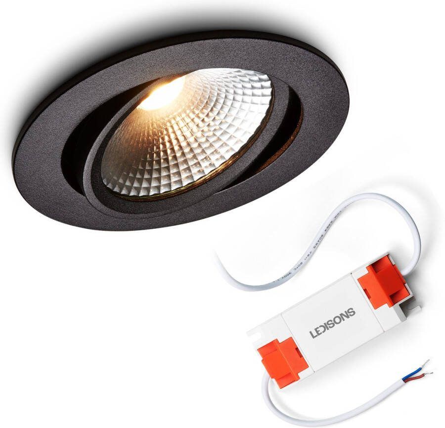 Ledisons LED inbouwspot Cormo zwart 5W dimbaar Ø90 mm 5 jaar garantie 2700K (extra warm-wit) 450 lumen 5 Watt IP54
