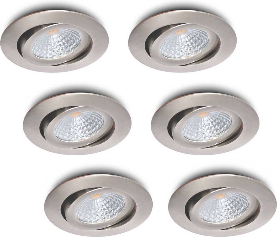 Ledisons LED inbouwspot Lumino set 6 stuks RVS dimbaar Ø80 mm 5 jaar garantie 4000K (neutraal-wit) 630 lumen 7 Watt IP54