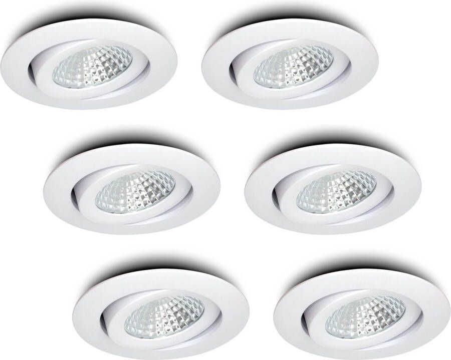 Ledisons LED inbouwspot Lumino set 6 stuks wit dimbaar Ø80 mm 5 jaar garantie 3000K (warm-wit) 630 lumen 7 Watt IP54
