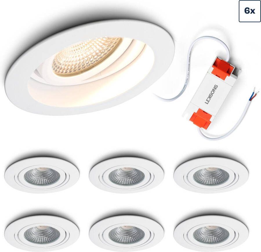Ledisons LED inbouwspot Mezzano set 6 stuks wit dimbaar Ø95 mm 5 jaar garantie 2700K (extra warm-wit) 450 lumen 5 Watt IP65