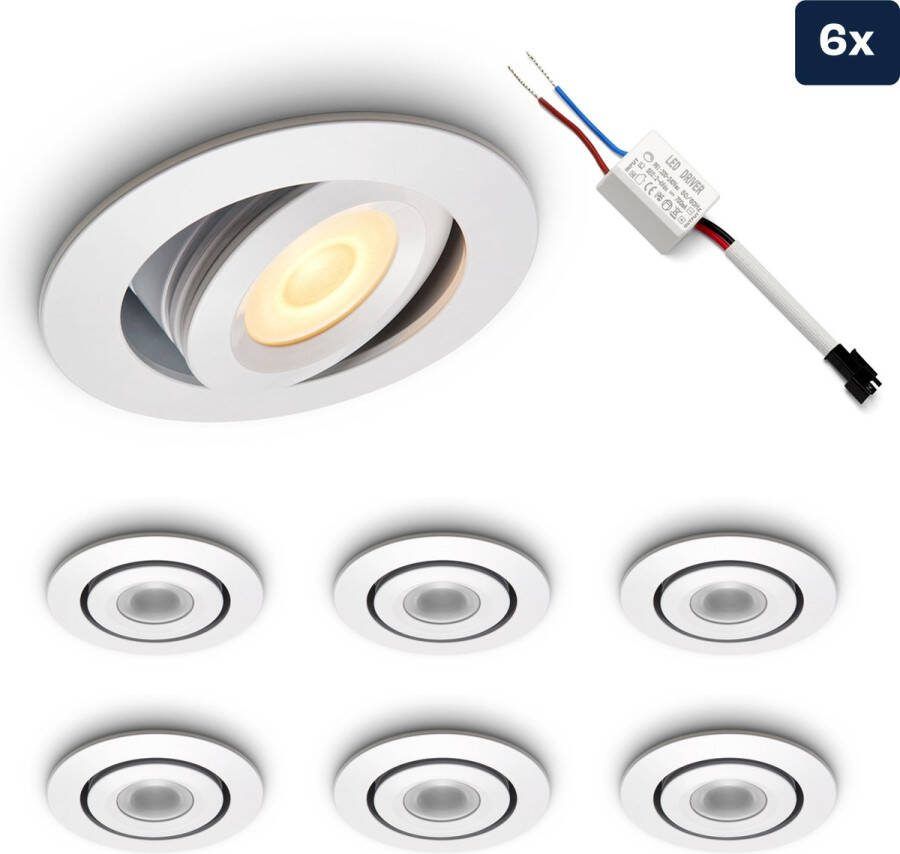 Ledisons LED inbouwspot Piccolo set 6 stuks wit Ø52 mm 3 jaar garantie 2700K (extra warm-wit) 100 lumen 1 Watt IP44