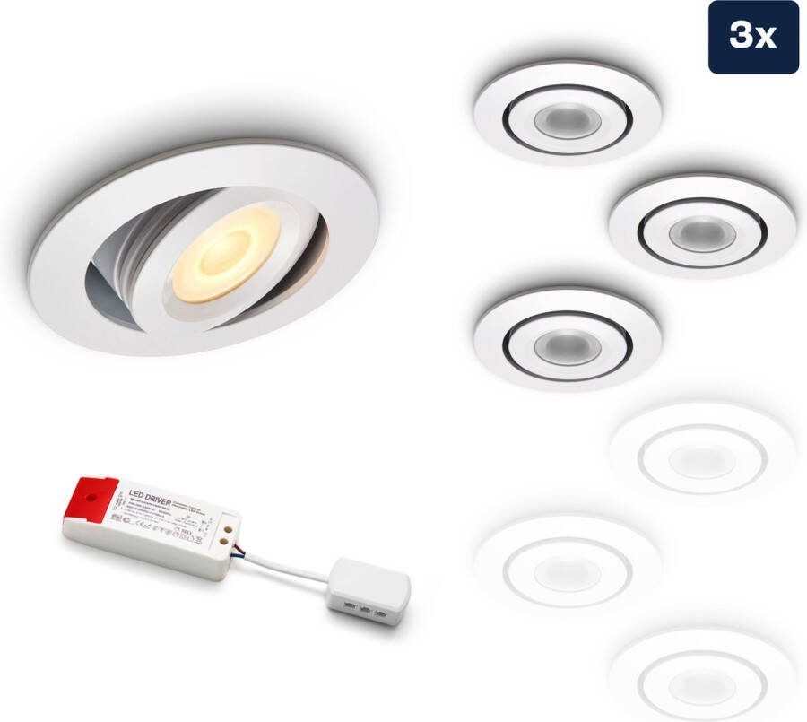 Ledisons LED inbouwspot Piccolo wit dimbaar set 3-6 stuks Ø52 mm 3 jaar garantie 2700K (extra warm-wit) 175 lumen 3 Watt IP44