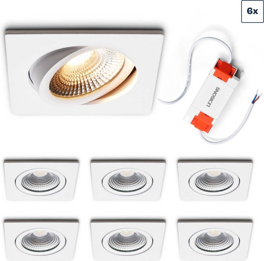 Ledisons LED inbouwspot Trento set 6 stuks wit dimbaar Ø85 mm 5 jaar garantie 2700K (extra warm-wit) 450 lumen 5 Watt IP54
