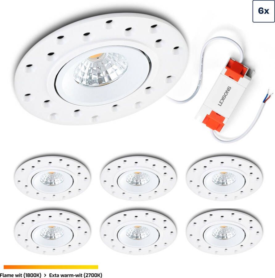 Ledisons LED inbouwspot trimless Sola set 6 stuks wit Ø100 mm 5 jaar garantie Dim-to-warm 450 lumen 5 Watt IP54
